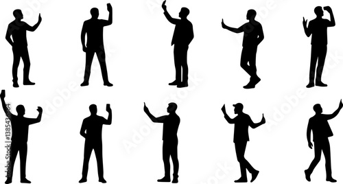 set collection of silhouettes of men taking selfies