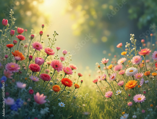 field of red flowers in spring