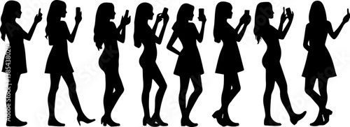set collection of silhouettes of women taking selfies