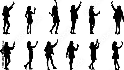 set collection of silhouettes of women taking selfies