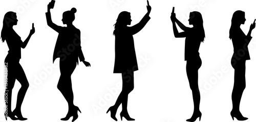 set collection of silhouettes of women taking selfies