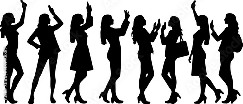 set collection of silhouettes of women taking selfies