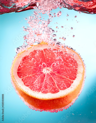 Grapefruit fällt ins Wasser 
