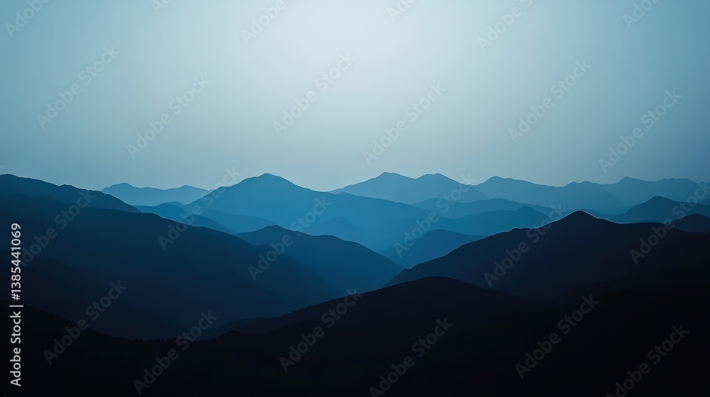 Obraz premium Distant Blue Mountain Range Silhouette