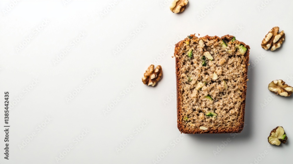 A slice of healthy zucchini bread with walnuts and seeds. Featuring flavor and nourishment A slice of healthy zucchini bread with walnuts and seeds. Featuring flavor and nourishment