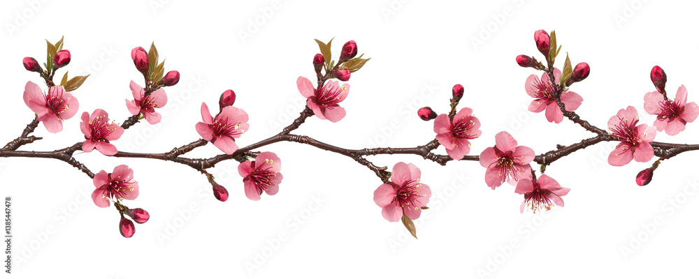 Naklejka premium Delicate pink blossom branch isolated transparent background perfect for spring designs and floral decorations