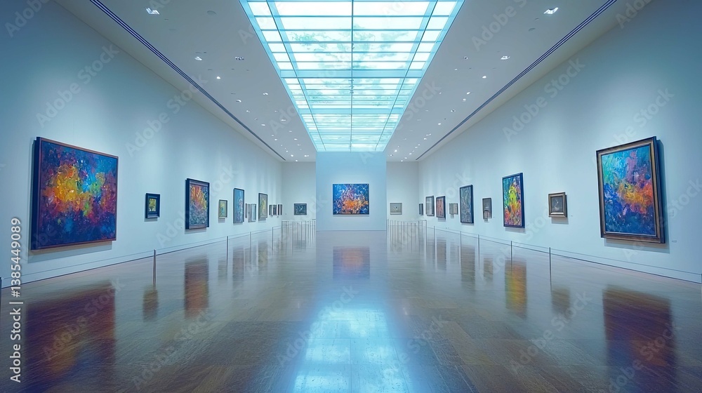 Fototapeta premium A Serene Art Gallery: Modern Architecture and Captivating Artwork on Display
