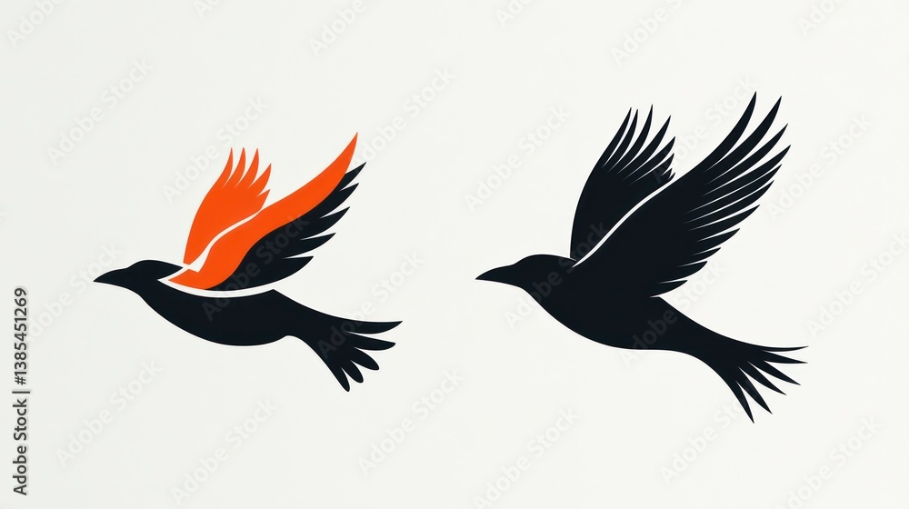 Obraz premium Two birds in flight, silhouette design
