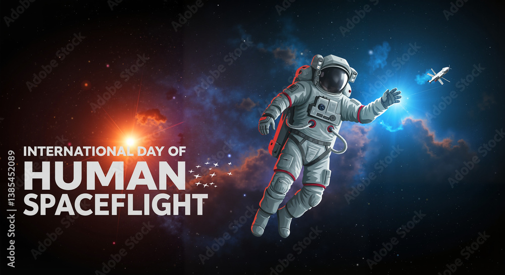 Fototapeta premium Astronaut celebrating International Day of Human Spaceflight in space