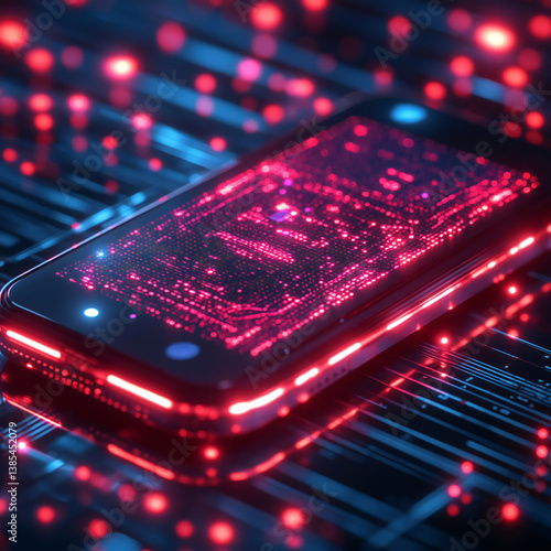 A futuristic digital wallet with biometric verification, offering seamless financial transactions in a fully connected world
