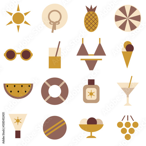Summer time objects on white background isolated collection set vector illustration 