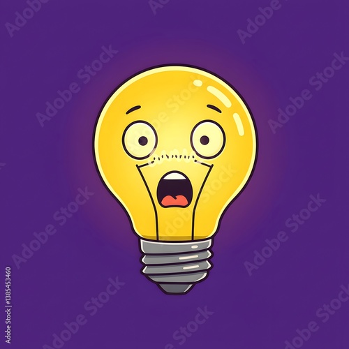 Vector Illustration of a Shocked Cartoon Lightbulb.