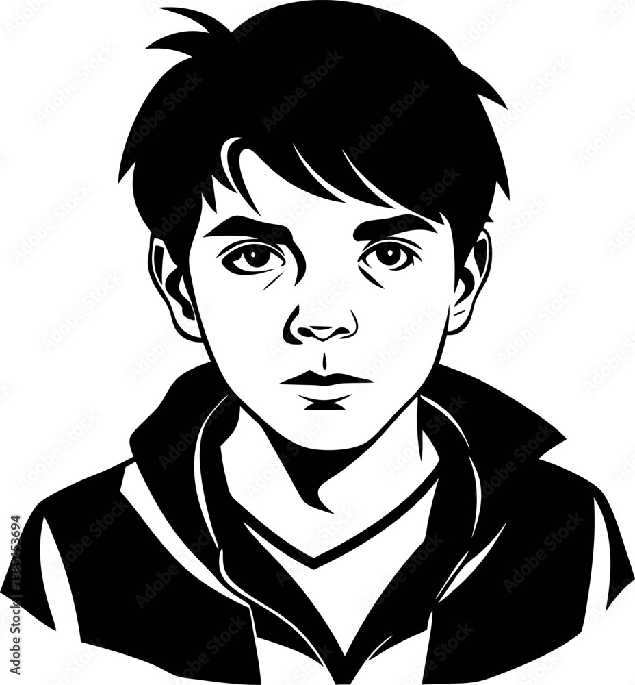 Vector Art of Teenage Boy with Expressive Face Vector Art of Teenage Boy with Expressive Face