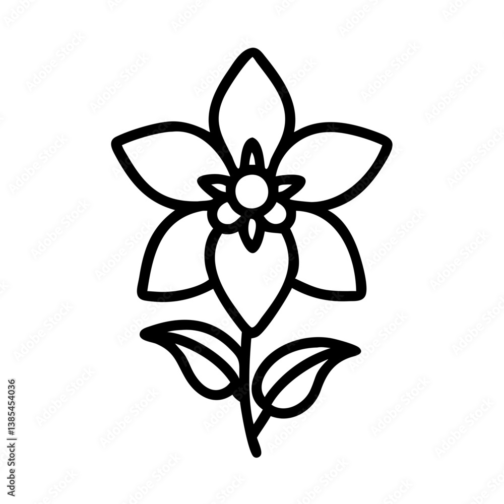 Obraz premium larkspur flower vector icon, simple black outline line icon of larkspur flower, flower vector line art icon