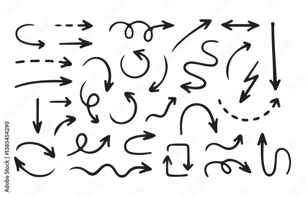 Hand drawn line arrows icons set collection. Arrow vector elements hand drawn arrows brush stroke curly arrow collection. vector eps 10 Hand drawn line arrows icons set collection. Arrow vector elements hand drawn arrows brush stroke curly arrow collection. vector eps 10
