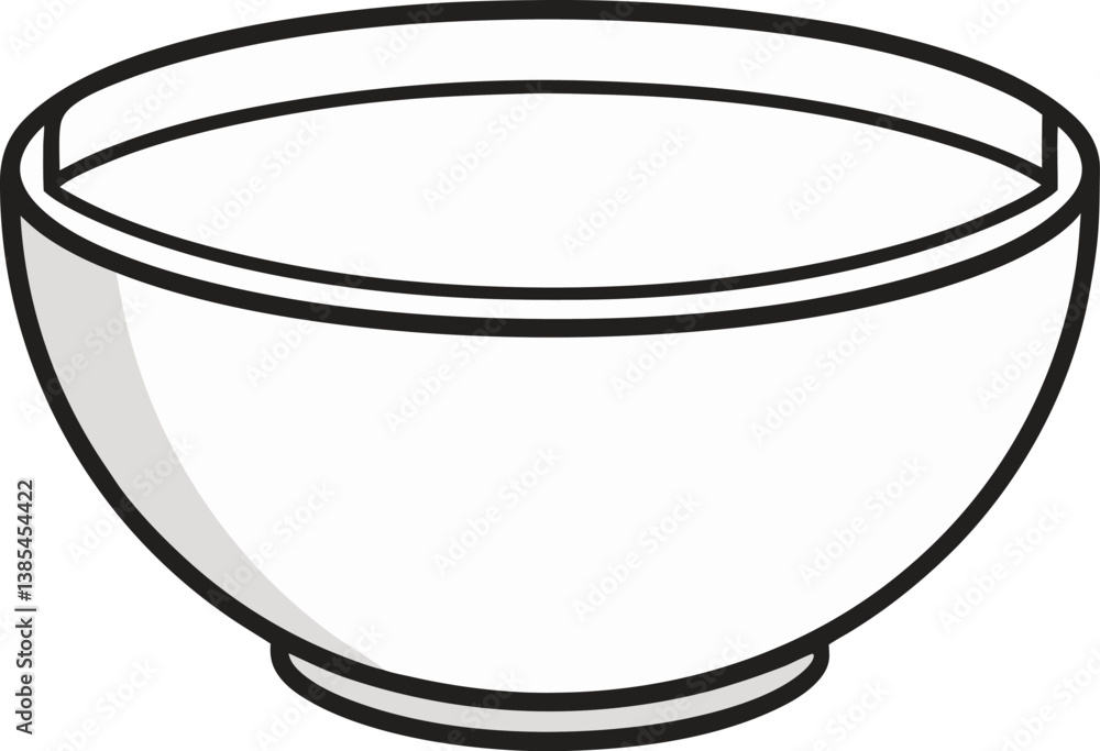 Simple line drawing, white bowl, black outline, minimalist design, clean curves, empty container, kitchen utensil, circular shape, monochromatic illustration, basic geometry, everyday object, vector s Simple line drawing, white bowl, black outline, minimalist design, clean curves, empty container, kitchen utensil, circular shape, monochromatic illustration, basic geometry, everyday object, vector s