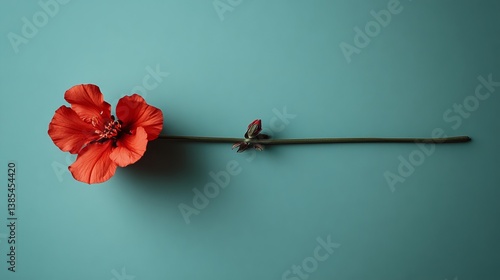Red hibiscus flower on blue background floral photography botanical bloom blossom nature still life art 100