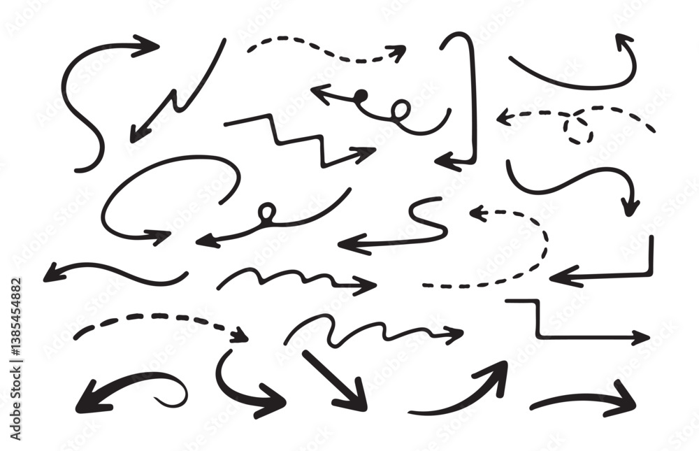 Hand drawn line arrows icons set collection. Arrow vector elements hand drawn arrows brush stroke curly arrow collection. vector eps 10 Hand drawn line arrows icons set collection. Arrow vector elements hand drawn arrows brush stroke curly arrow collection. vector eps 10