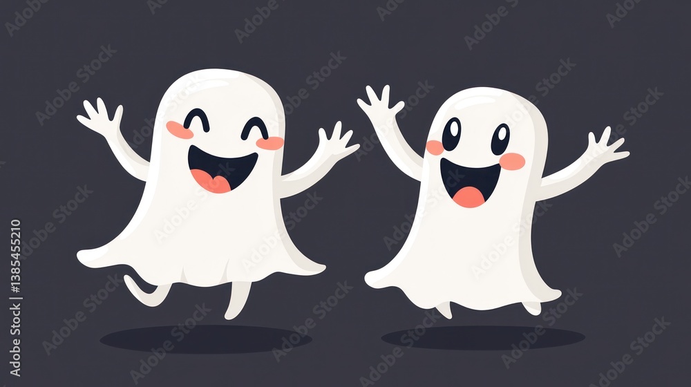Obraz premium Happy cartoon ghosts jumping, Halloween