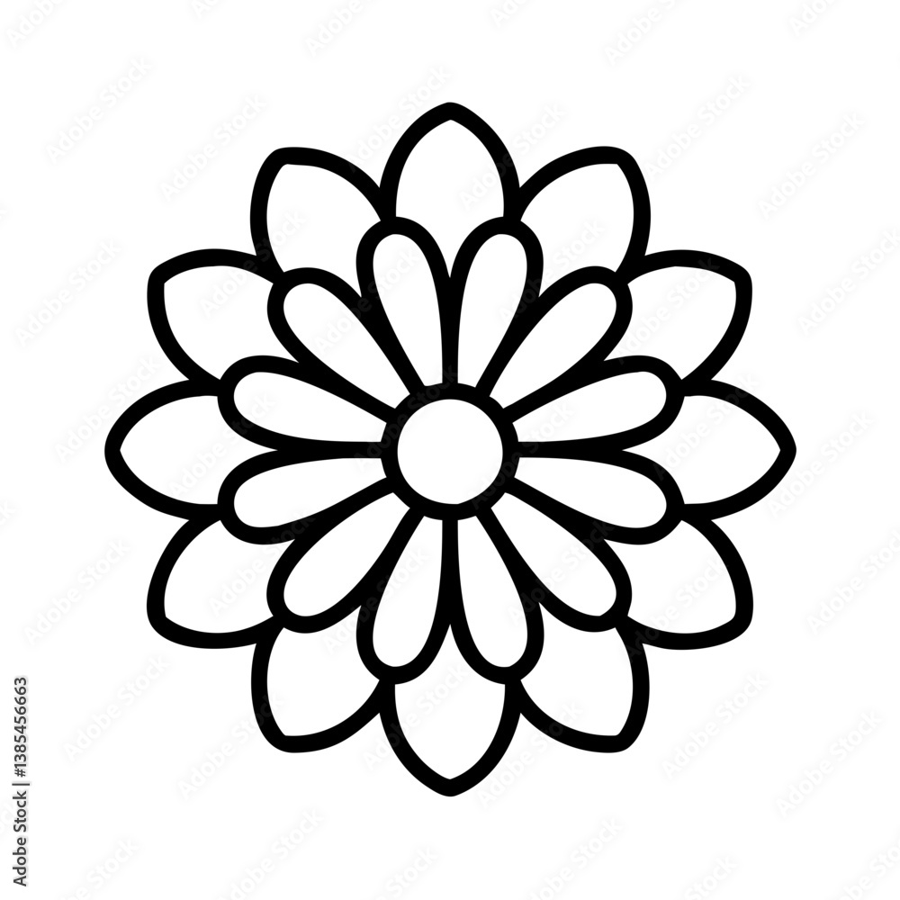 Naklejka premium zinnia flower vector icon, simple black outline line icon of zinnia flower, flower vector line art icon