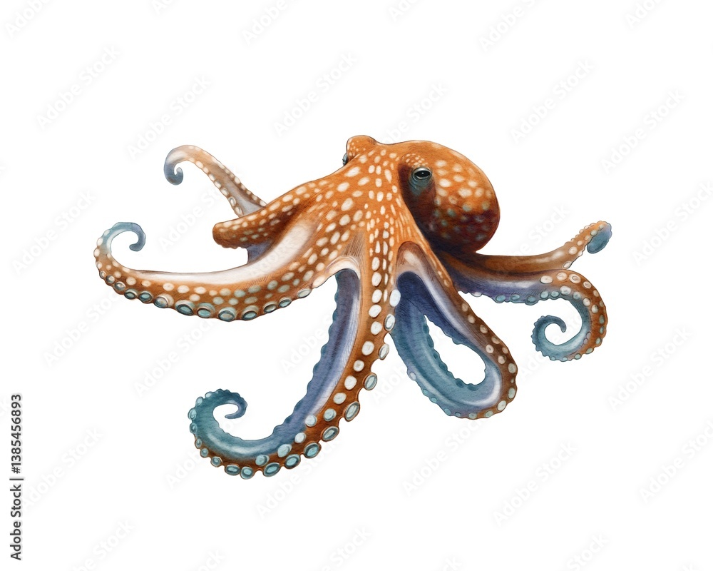 Fototapeta premium Hand-drawn octopus with tentacles in the ocean 