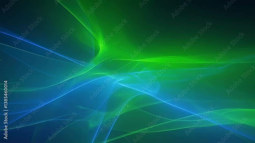 Abstract green and blue waves on dark background. Dynamic fluid motion effect. Digital art for screen saver, wallpaper, graphic design, presentation backdrop. Abstract green and blue waves on dark background. Dynamic fluid motion effect. Digital art for screen saver, wallpaper, graphic design, presentation backdrop.