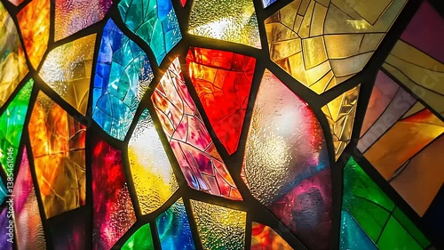 Abstract Colorful Stained Glass Window Pane Detail