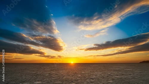 Fiery Sunset over a Vast Desert Landscape
