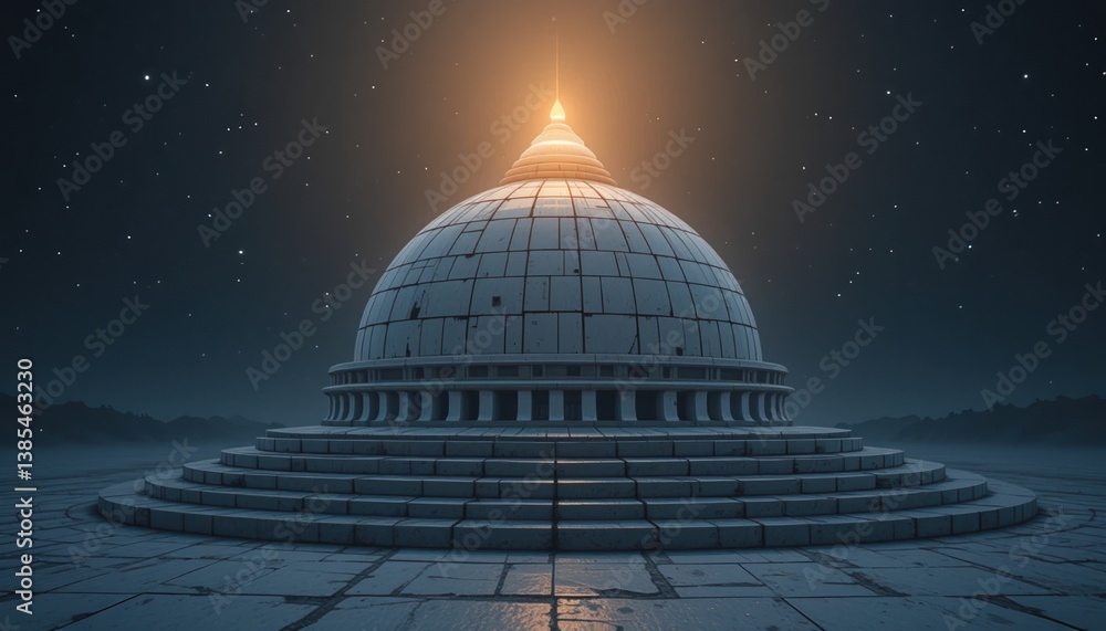 Obraz premium Illuminated stupa at dawn buddhist heritage site serene landscape low angle view spiritual reflection