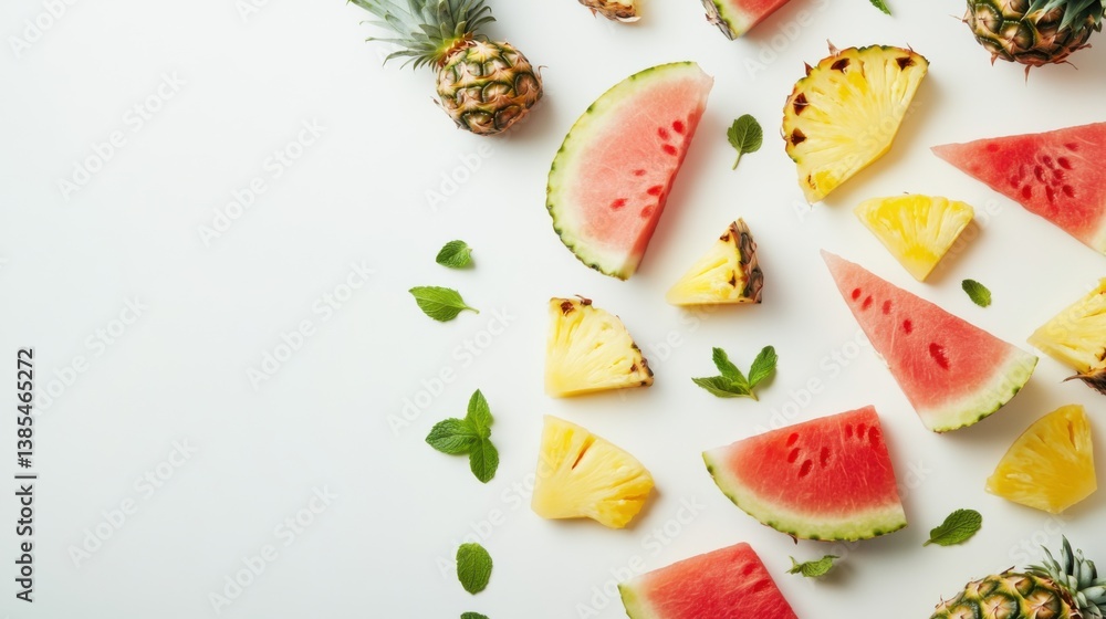 A vibrant fruit salad with watermelon, pineapple, and mint. Featuring freshness and flavor A vibrant fruit salad with watermelon, pineapple, and mint. Featuring freshness and flavor