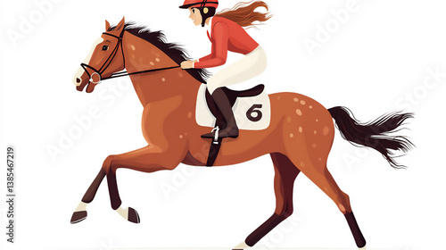 競馬場の馬と騎手のイラスト