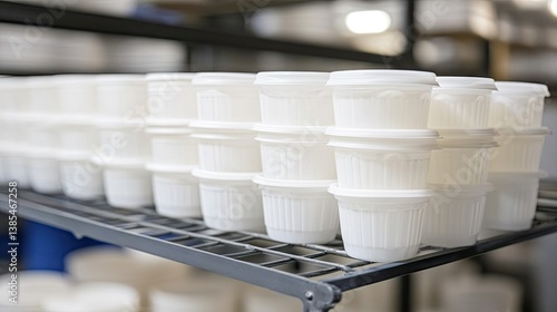 PET plastic cups drying upside down on a drying rack
