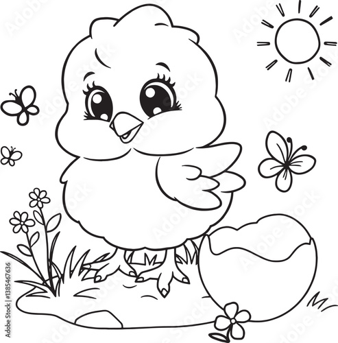 Coloring page for kids with a cute little chick