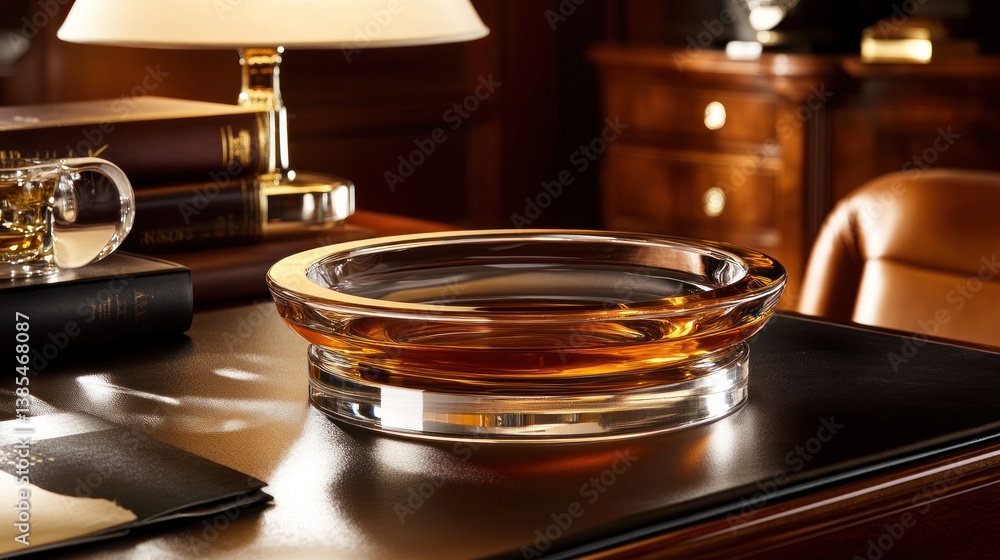 Obraz premium Crystal whiskey ashtray on dark desk, elegant room