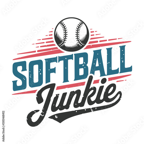 Vintage Style Softball Junkie Typography Illustration Design