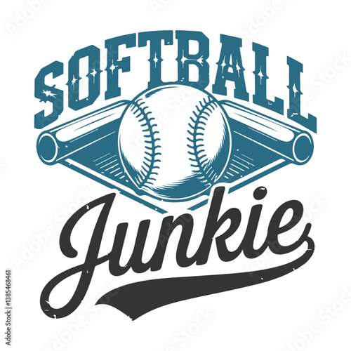 Decorative Softball Junkie Typography Illustration Design with Bat Ball Edition