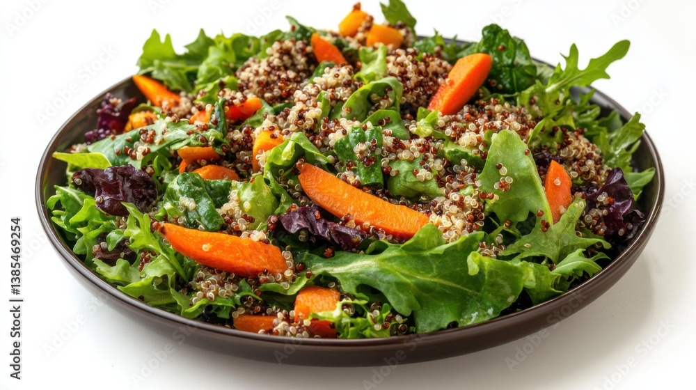 A vibrant salad with mixed greens, quinoa, and roasted vegetables. Featuring health and energy A vibrant salad with mixed greens, quinoa, and roasted vegetables. Featuring health and energy
