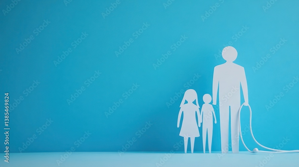 Paper cut family figures with stethoscope, studio shot, health care concept Paper cut family figures with stethoscope, studio shot, health care concept