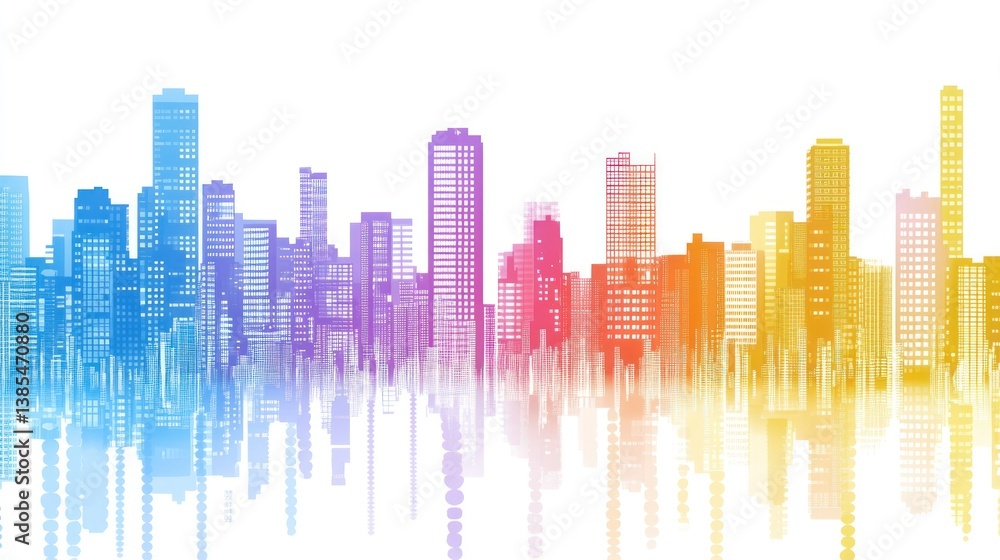 Fototapeta premium Colorful Skyline Cityscape Reflection