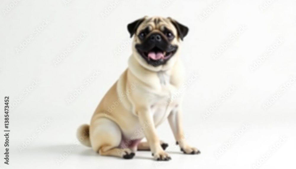 Obraz premium Adorable pug dog sits alone against a pure white background , background, dog ears