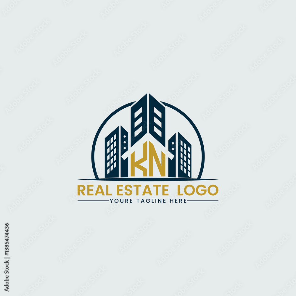 Fototapeta premium Elegant KN Real Estate Logo with Urban Skyline