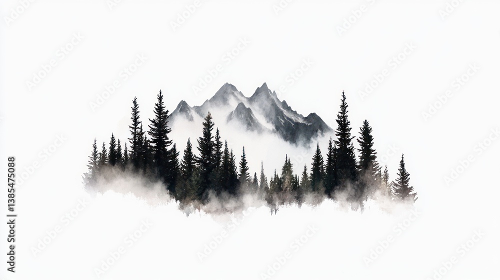 Fototapeta premium Misty Mountains and Forest Silhouette