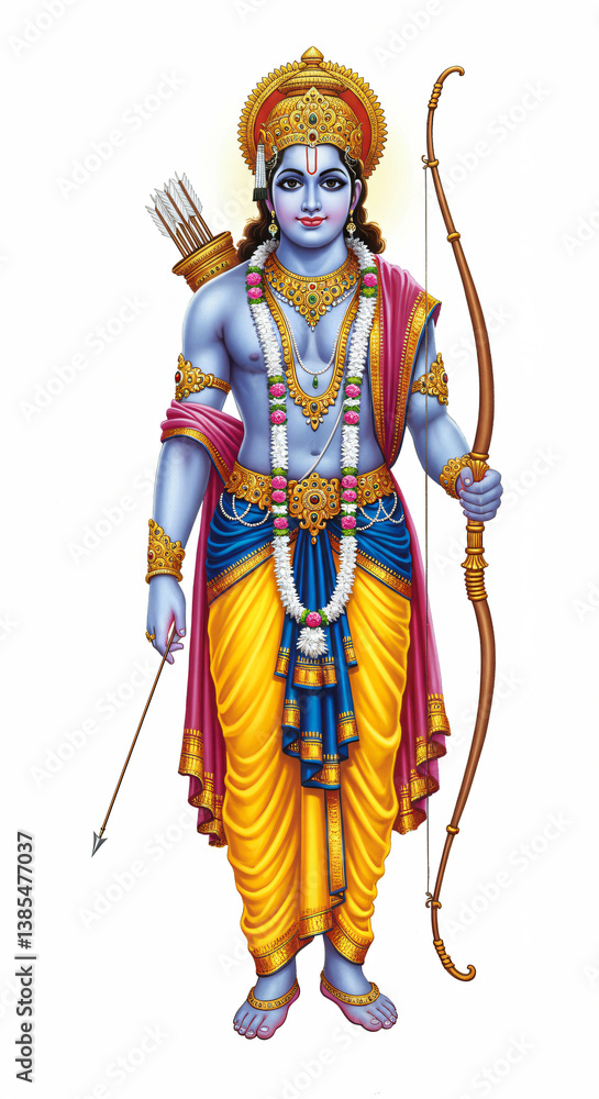 Fototapeta premium Lord Rama Solo – White Background Stock Illustration