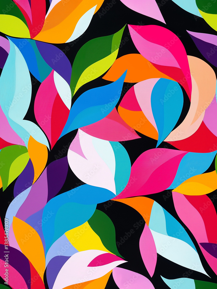 Colorful abstract leaf pattern on black background Colorful abstract leaf pattern on black background