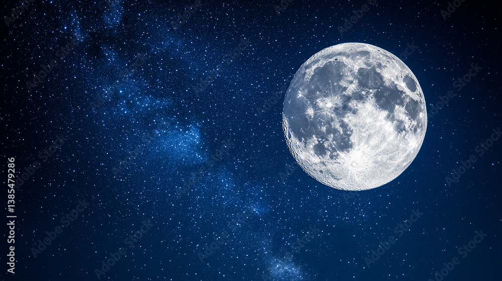 Bright full moon placed in upper right corner of a city Bright full moon placed in upper right corner of a city