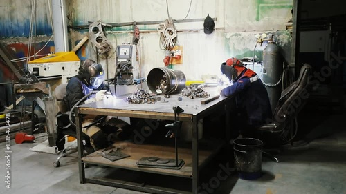 Welders work in the workshop