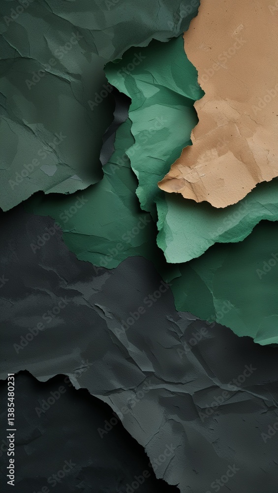 Naklejka premium Dark green to charcoal green color gradient aged paper grainy rough texture banner panoramic background