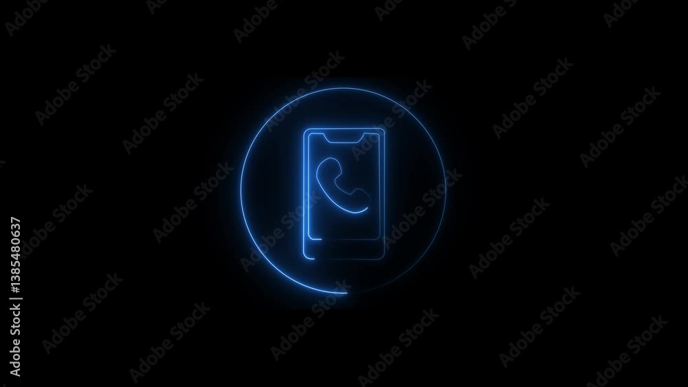 glowing neon blue color the circle smart phone rotation animation icon sign symbol on black background glowing neon blue color the circle smart phone rotation animation icon sign symbol on black background