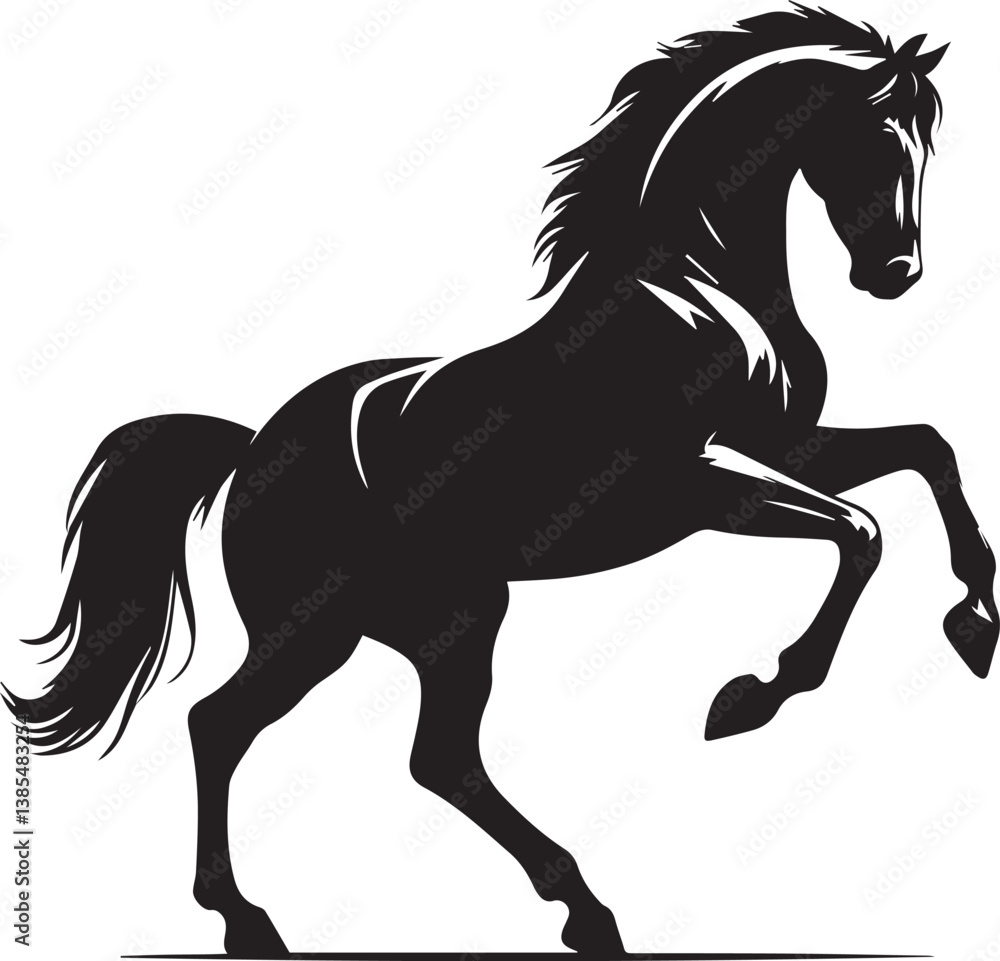 Obraz premium Black stallion silhouette vector illustration of a running Horse