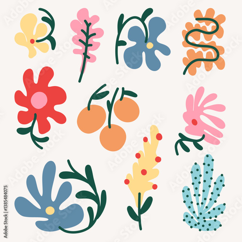 Colorful Botanical Swirl Background Set